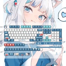 Hololive Gawr Gura Keycaps 130 Keys PBT Cherry Profile Custom Anime Keycap Set picture