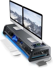 All-in-One Dual Monitor Stand Riser with 2 Drawers, 8USB Ports and Wireless C... picture