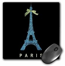 3dRose Blue Eiffel Tower with green girly ribbon bow - Black Stylish France Souv picture
