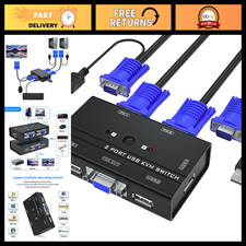 2-Port USB VGA KVM Switch with Cables & USB Hubs for 2 PCs, Push Button Control picture