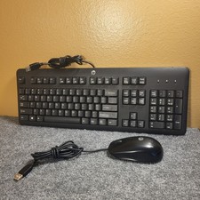 HP SK-2025 USB Wired Standard Keyboard 672647-003 Black & HP Mouse Apollo-OU picture