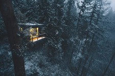 Landscape photography nature winter forest cabin snow Custom Gaming Mat Desk picture
