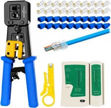 Kit de crimpado RJ45 Pass-Through para Cat5/Cat5e/Cat6 con 20 conectores, 20 cub picture