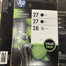 GENUINE HP COMBO PACK (2) 27 BLACK & (1) 28 TRI-COLOR NEW SEALED picture