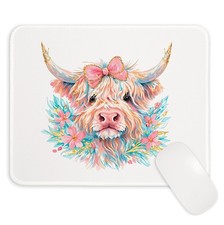 Preppy Pink Highland Cow Mouse Pad 9.5x7.9 Inch, Coquette Floral Highland Cow... picture