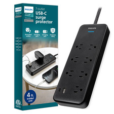 Philips 7-Outlet Adapter Spaced Surge Protector 4Ft Braided Cord Power Strip picture