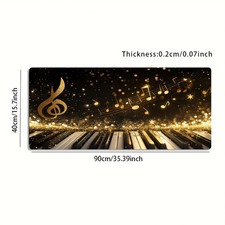 A Large Gaming Mouse Pad Featuring a Shimmering Design of Golden Musical Notes picture