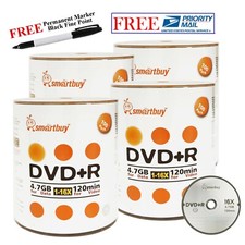 400 Pack Smartbuy 16X DVD+R 4.7GB Logo Top Blank Disc + Black Permanent Marker picture