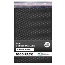 Jet Black Bubble Mailers 4x8, Poly Padded Envelopes #000, 1000 Pack picture