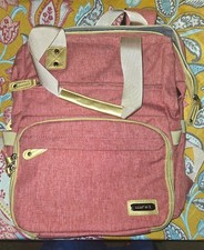  Pink/Beige Laptop Backpack  Padded Sleeve Built-In USB Pockets Galore  picture