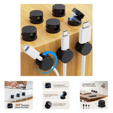 8 Pack Magnetic Cable Clips, 360° Rotatable Cord Holders Black for Nightstand picture