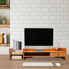 Wood Monitor Stand Riser Computer Desk Storage Shelf Organizer Holder Drawer picture
