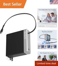 High-Speed 140W USB-C Laptop Charger with 31.5in Retractable Cable - Dual Ports picture