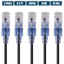5x 0.5FT CAT6A RJ45 Ethernet LAN Network Patch Cable Slim Cord Router BLACK picture