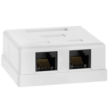 2 Port Cat5e RJ45 Ethernet LAN Network Surface Mount Box Adhesive White picture