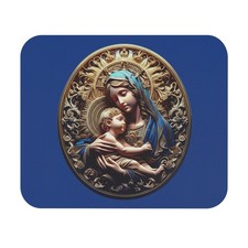 Madonna and Child Artwork Mouse Pad | Religious Icon, Blue Background picture