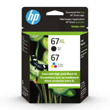 HP 67 Tri-Color Ink Cartridges High/Standard Yield 2 per Pack, 67XL Black, Cyan, picture