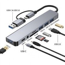 USB-C 8-in-1 Adapter USB 3.0/2.0 SD/TF Card Reader 3.5mm Audio Gray/Black picture