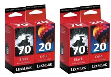 FOUR Genuine Factory Sealed Lexmark 20 Clr & 70 Blk Inkjet Cartridges (2 of ea) picture