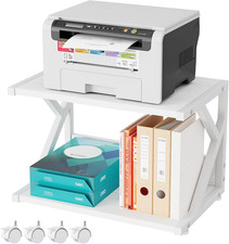 Desktop Printer Stand with 2 Tier Wood Storage Shelves,Under Desk Printer picture