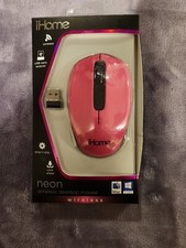 New iHome Wireless Desktop Mouse Neon Pink Plug N Play USB Click Wheel Mac/PC picture