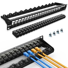 24 Port Patch Panel, 1U, 19 Inch, 24Pcs Cat6A STP Keystone Jacks, 10G, Bar picture