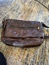 Fossil Brand Brown Rugged Distressed Leather E/W Laptop Messenger Bag picture