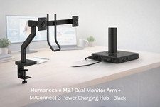 Humanscale M8.1 Dual Monitor Arm + M/Connect 3 Power Charging Hub – Black picture