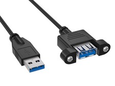 1ft USB 3.0 Panel Mount Extension Cable Type A Male to Female 5Gbps Black picture