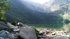 Landscape mountains nature lake waterfall stones forest Custom Gaming Mat Desk picture