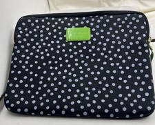 Kate Spade Tablet Sleeve 10” Wide Black White Polka Dots Lime Green Interior EUC picture