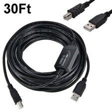 30Ft 30Feet USB 2.0 A Male to B Active Repeater Printer Scanner Modem Cable picture
