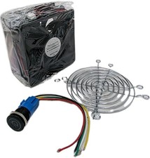 2 DC 12V Cooling Fans W/ 2 Fan Guards, 1 19mm Self-Latching Wired Power Button picture