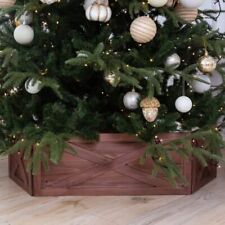 Wooden Tree Collar Box Christmas Tree Box Stand Decor Folding Brown picture
