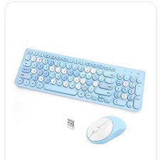2.4G USB Wireless Retro Typewriter Keyboard & Mouse Combo Plug & Play Blue/White picture