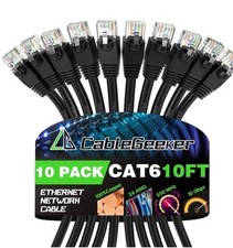CableGeeker Cat 6 Ethernet Cable 10 ft (10pk) - Cat6 Patch Cables, Snagless RJ45 picture