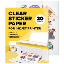 90% Clear Sticker Paper for Inkjet Printer - (20 Sheets), 8.5 x 11