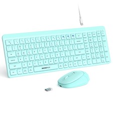 Teal Wireless Keyboard and Mouse Combo for Desktop Mac iPad Bluetooth 2.4 Ghz... picture