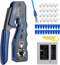 RJ45 Crimp Tool Kit Pass Thru Ethernet Crimper for Cat5E Cat6 Cat6A picture