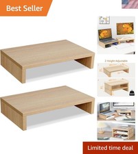 Dual Adjustable Wood Monitor Stand Riser - Stylish & Ergonomic Tech Solution picture