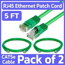 2 Pack Cat5e Cable Green 5FT Lan Ethernet Patch Cord Network Internet Wire RJ45 picture