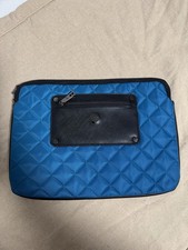Knomo London Laptop Sleeve Case Quilted Blue Leather Zip Pocket Padded Tablet picture