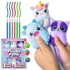 Plush Cute Animal Pens 3 Pack Squishy Scented Glitter Ink Cat Cow Unicorn BUNMO picture