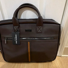 Kenneth Cole Brown Synthetic Leather Laptop Briefcase 15in Padded Zipper picture