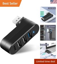 Compact 4-Port USB Hub with SuperSpeed Transfer & Rotating Ports - Black picture