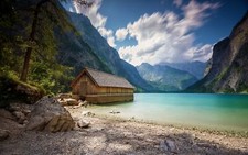Landscape nature boathouses lake summer mountains alps Custom Gaming Mat Desk picture