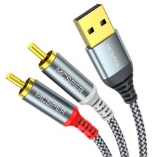 USB to RCA Audio Cable (6.6FT) Nylon Braided USB to RCA Adapter for PC, Laptop picture
