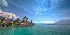 Landscape lake mountains clouds castle summer Custom Gaming Mat Desk picture