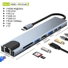 USB C Hub 8In1 7in2 7in1 Type C 3.1 To 4K HDMI Adapter with RJ45 SD/TF Card Read picture