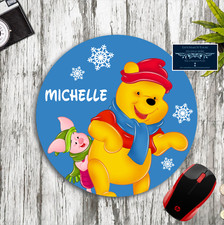 POOH & PIGLET SNOWFLAKES PERSONALIZED W. NAME CUSTOM PC MOUSE PAD DESK MAT GIFT picture